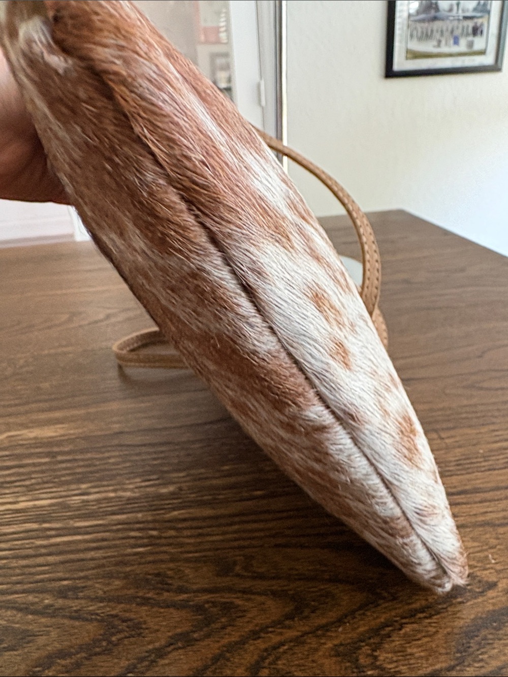 MYRA Cowhide Crossbody Bag in White & Brown - Classic Leather Strap - Picture 4 of 5
